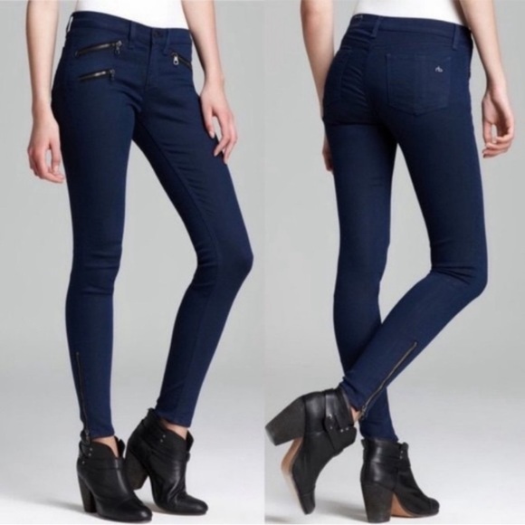 RAG & BONE Mid Rise Zipper Denim Leggings in Cadet Blue - 26 - Picture 1 of 15